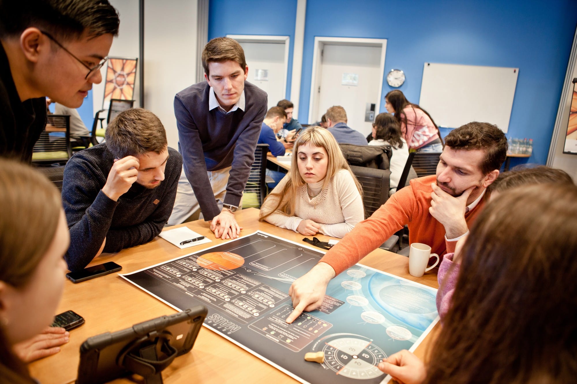 Managers uit verschillende afdelingen werken samen aan één gezamenlijk resultaat